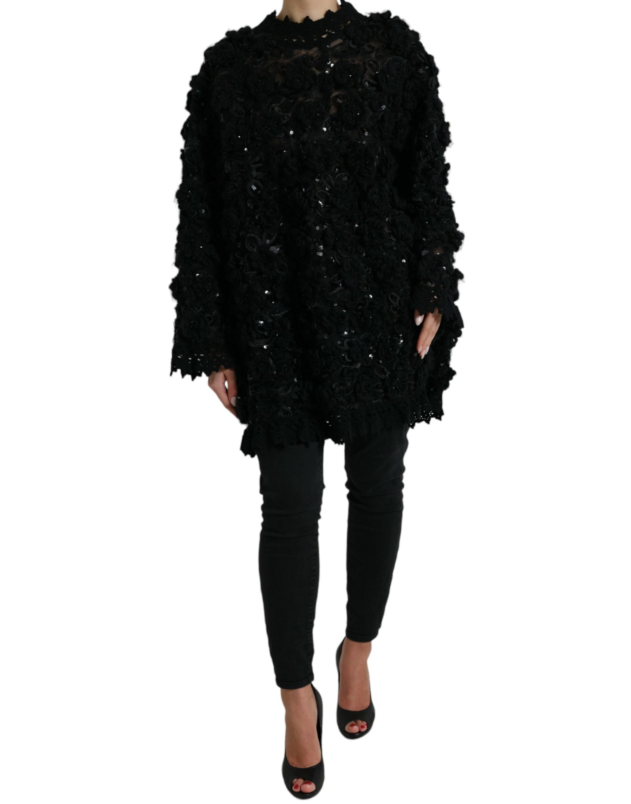 Black sweater with sequin trim