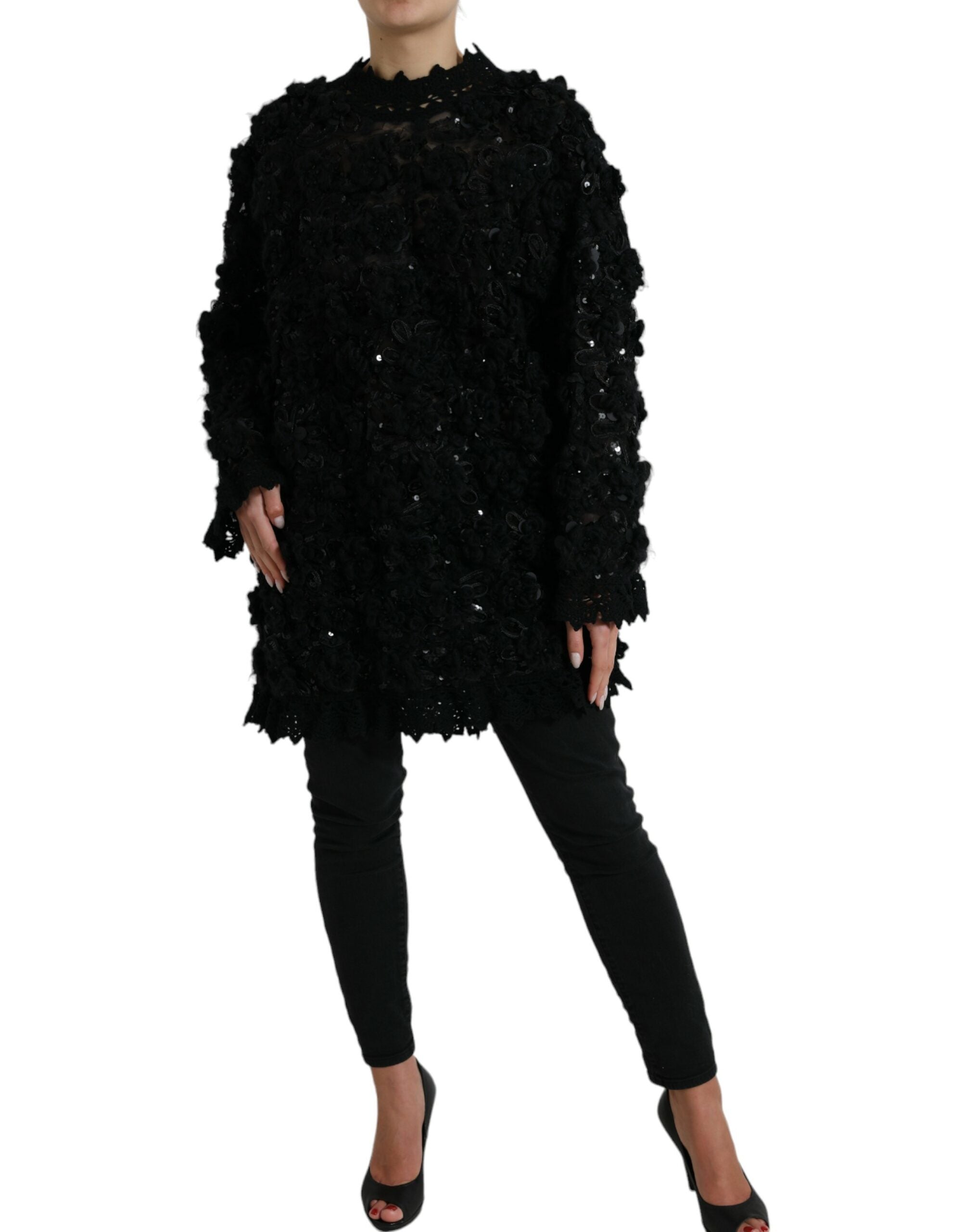 Black sweater with sequin trim