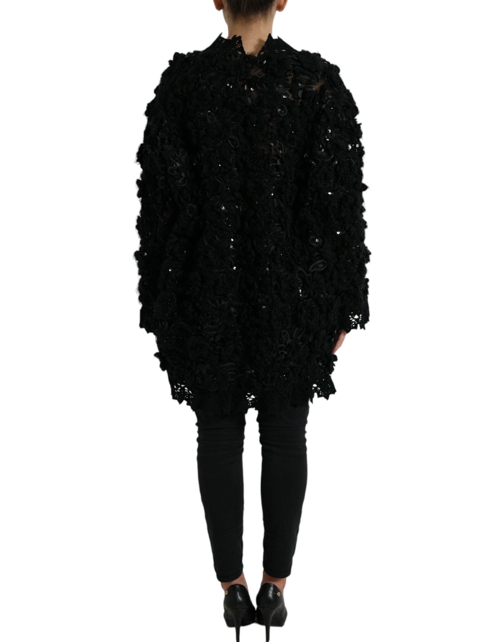Black sweater with sequin trim