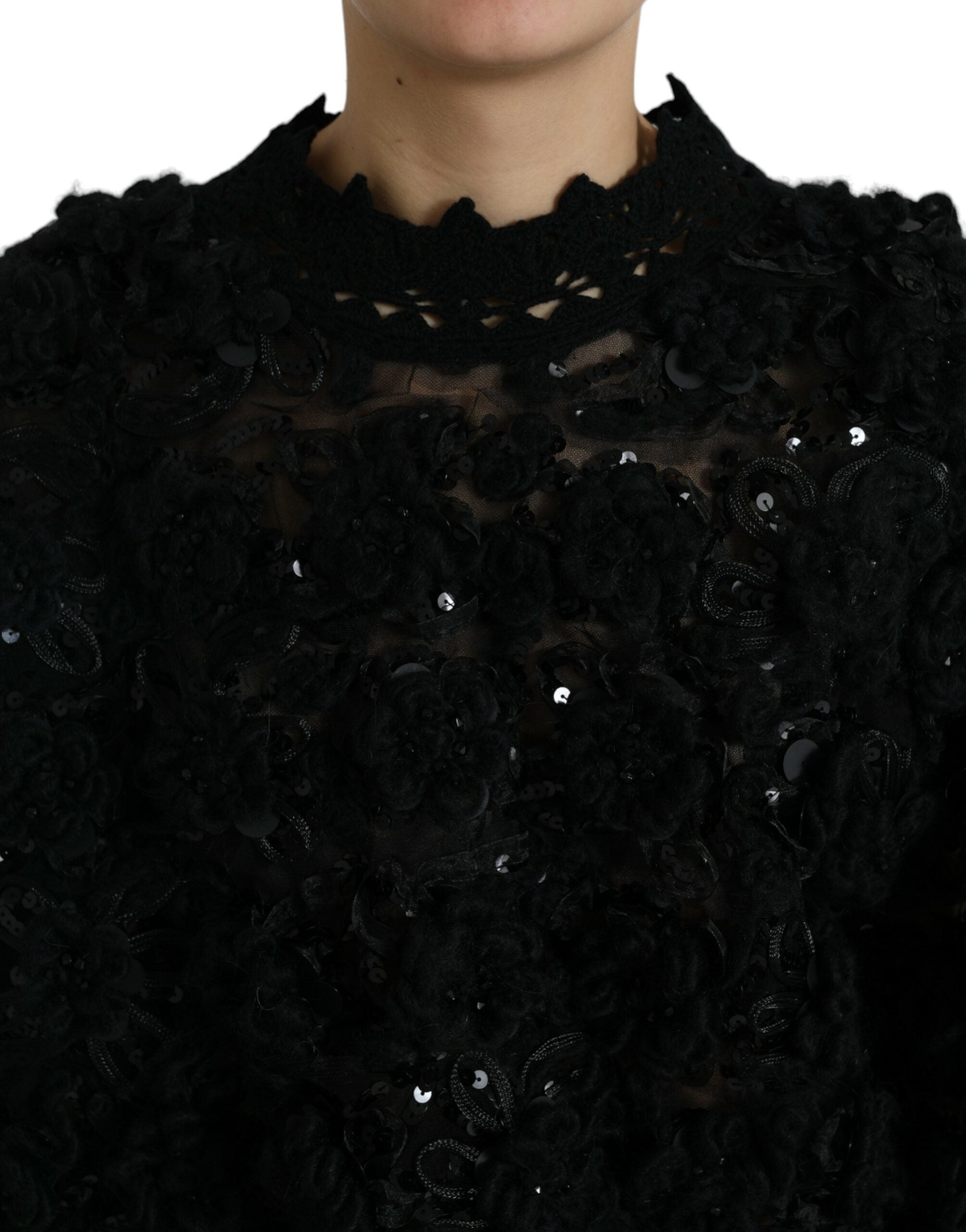 Black sweater with sequin trim
