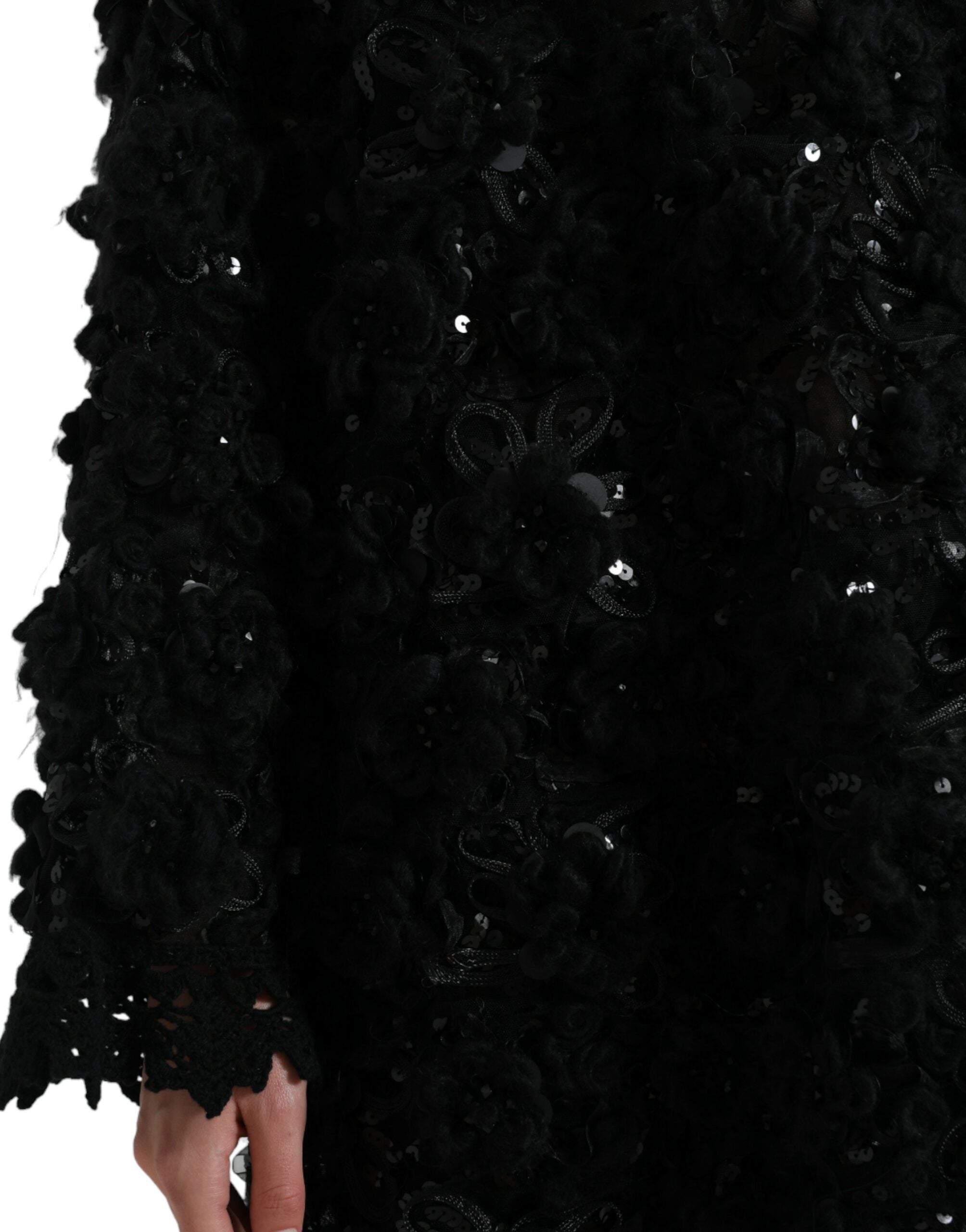 Black sweater with sequin trim