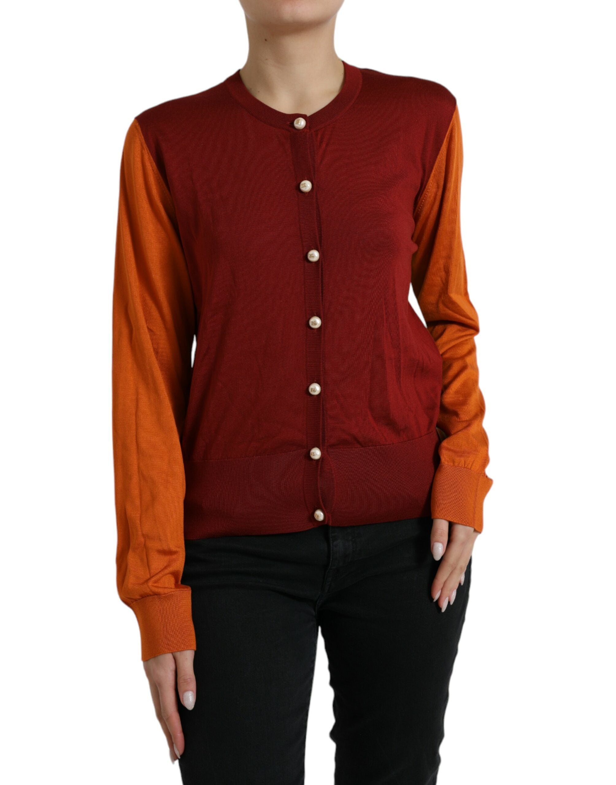 Silk cardigan with button placket in maroon mix