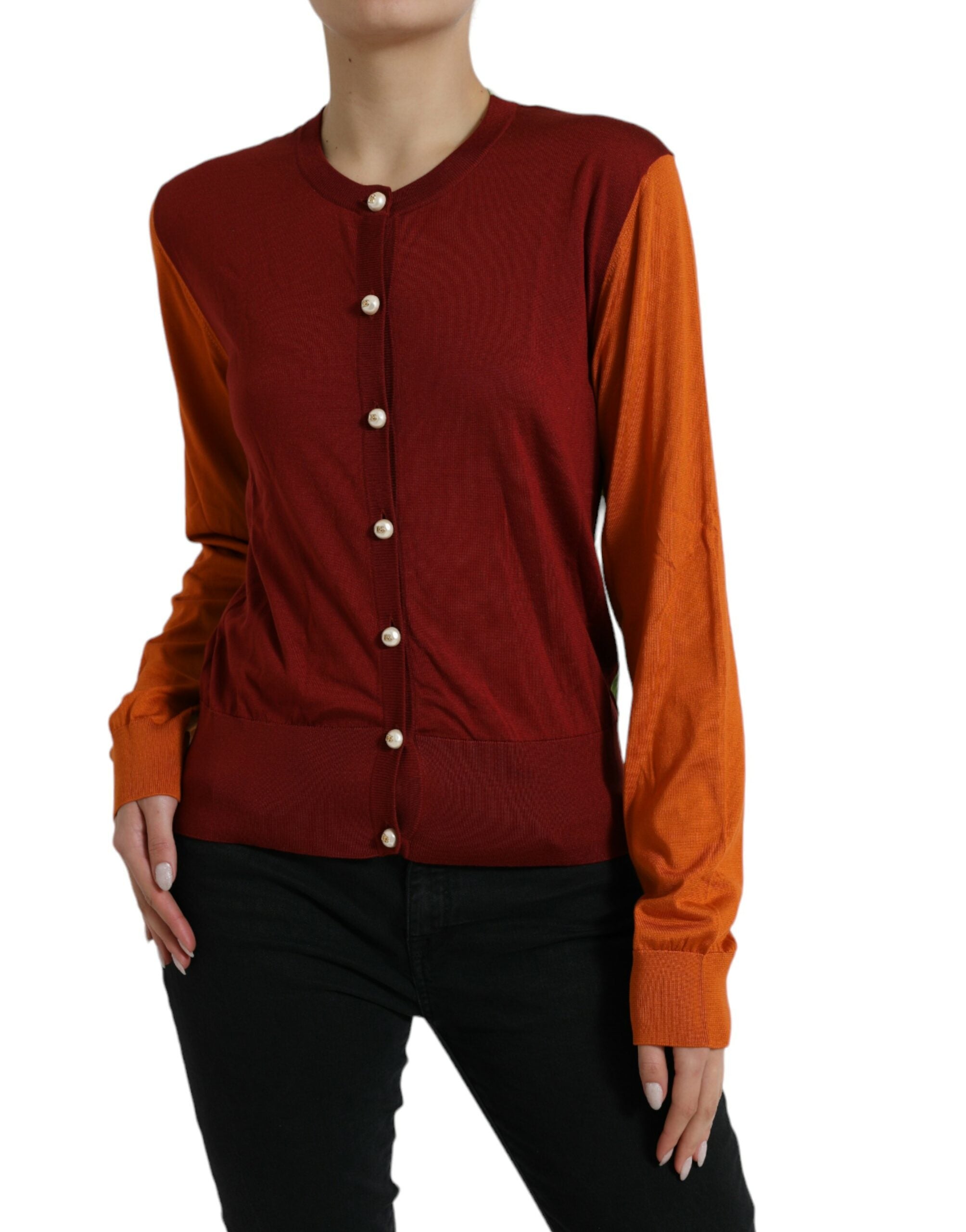 Silk cardigan with button placket in maroon mix