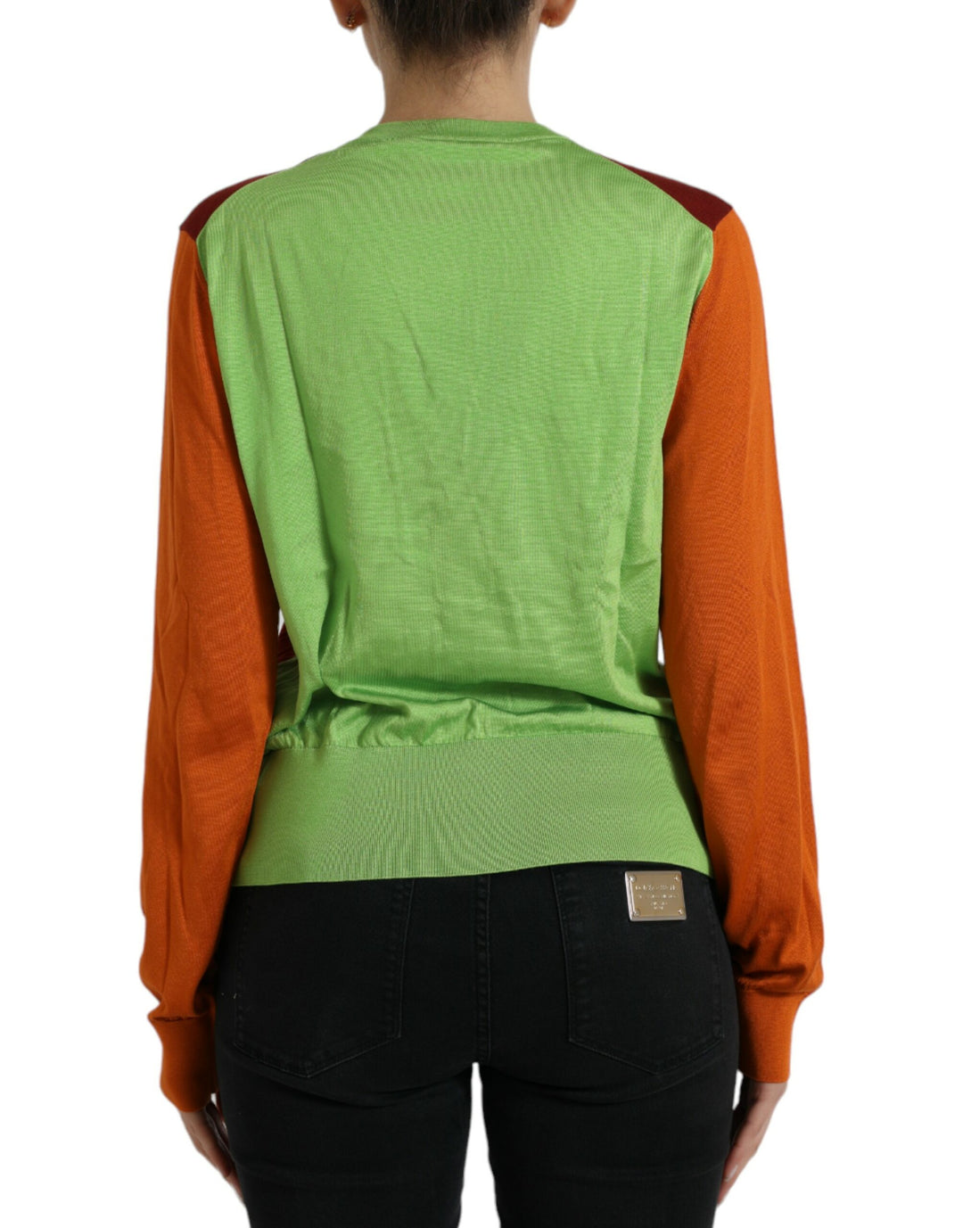 Multicolor Strickjacke Color Block Silk Crewneck Sweater