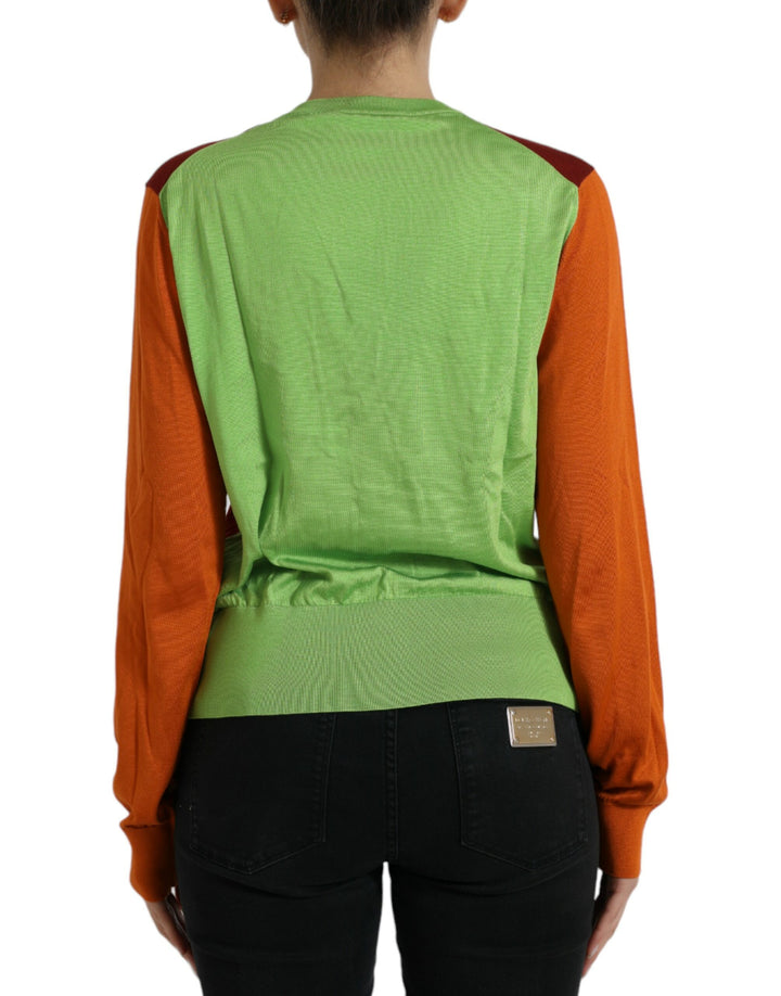 Multicolor Strickjacke Color Block Silk Crewneck Sweater