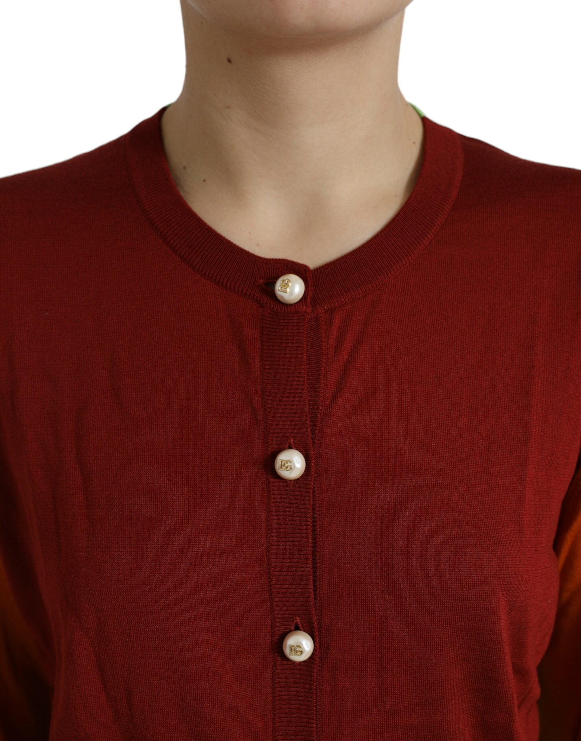 Silk cardigan with button placket in maroon mix