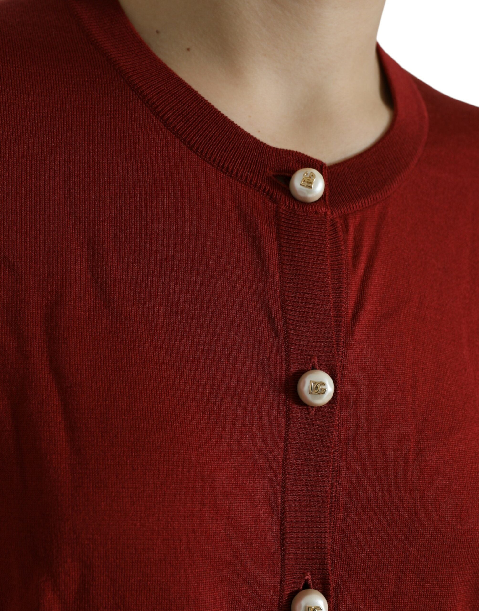 Silk cardigan with button placket in maroon mix