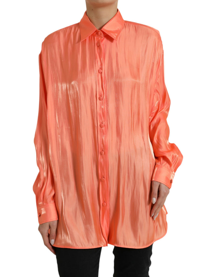 Elegant coral long-sleeved polo top