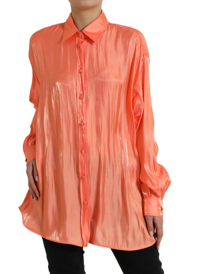 Elegant coral long-sleeved polo top