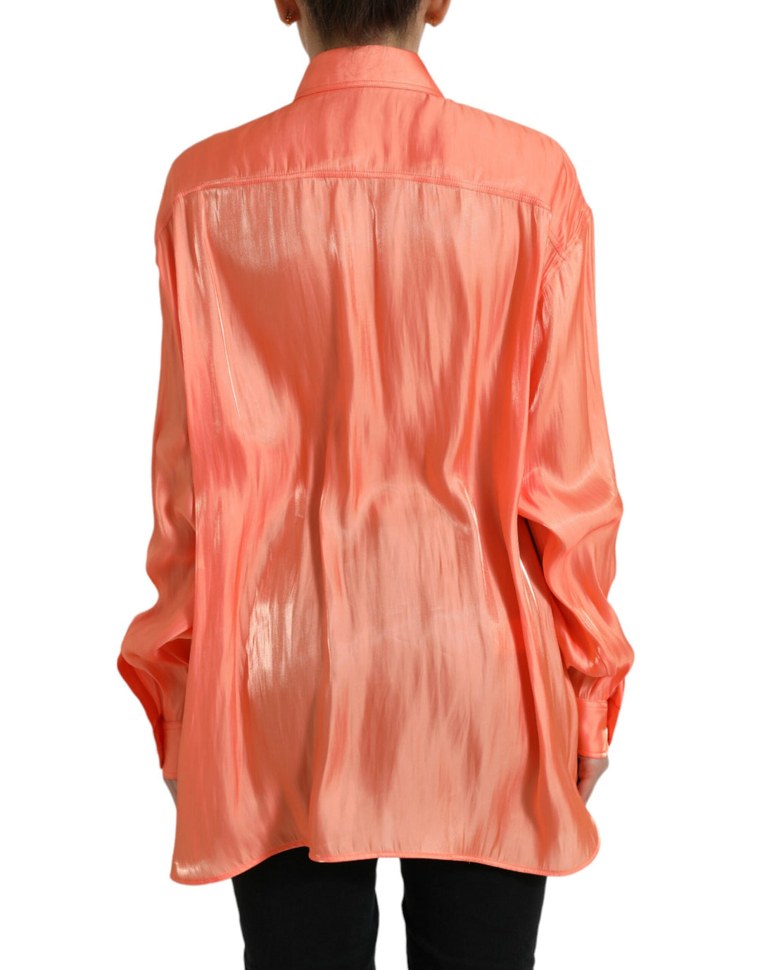 Elegant coral long-sleeved polo top