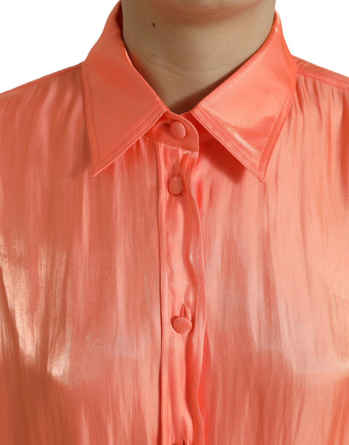 Elegant coral long-sleeved polo top