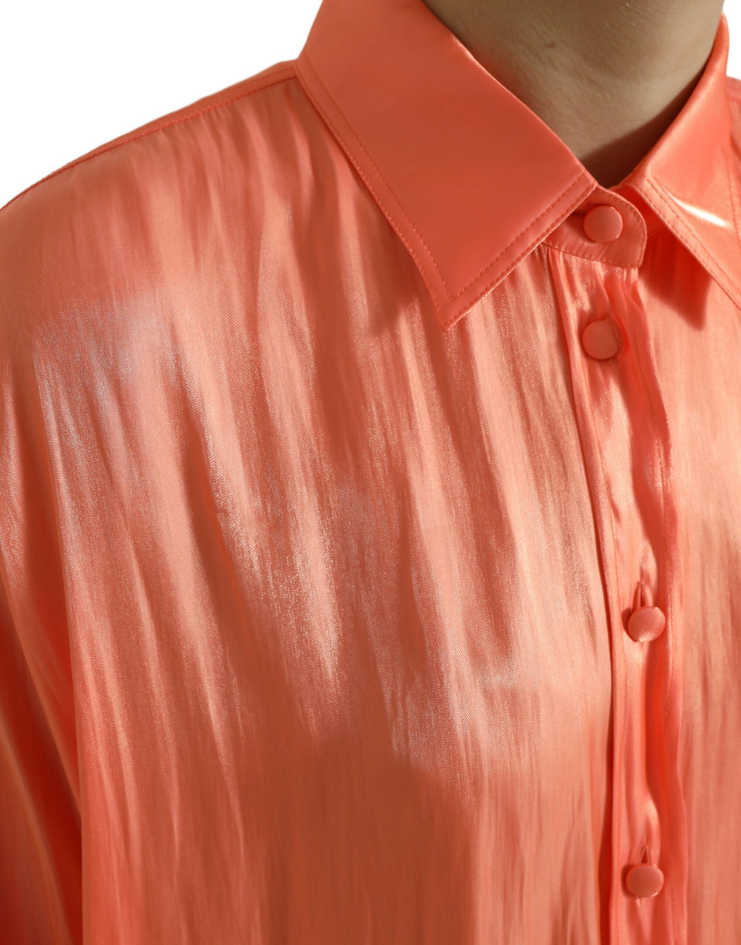 Elegant coral long-sleeved polo top