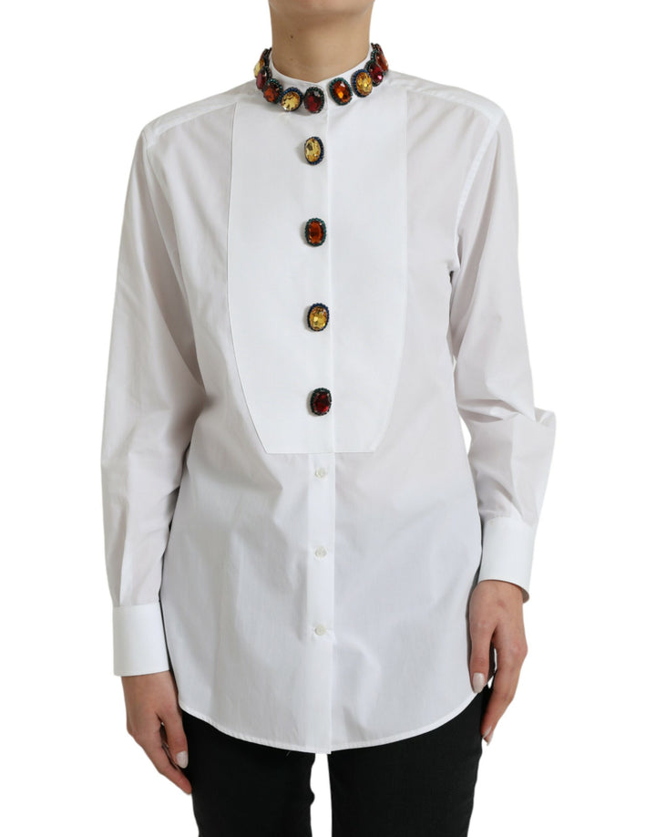 Weißes, mit Kristallen verziertes Baumwollshirt-Top