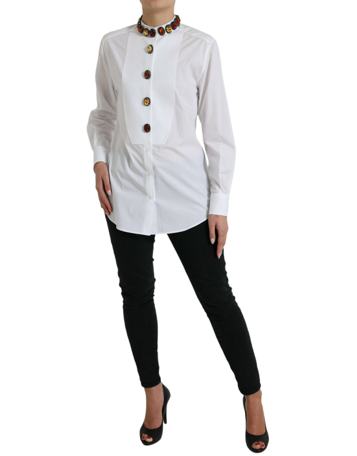 Weißes, mit Kristallen verziertes Baumwollshirt-Top