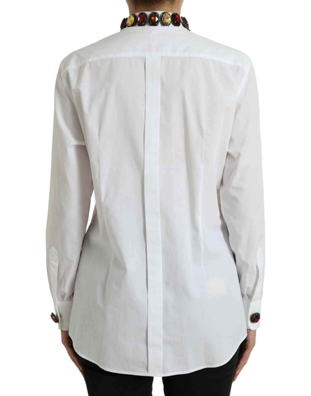 Weißes, mit Kristallen verziertes Baumwollshirt-Top