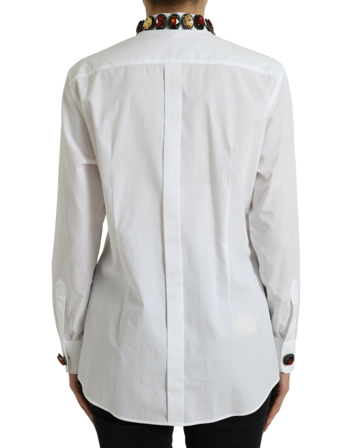 Weißes, mit Kristallen verziertes Baumwollshirt-Top