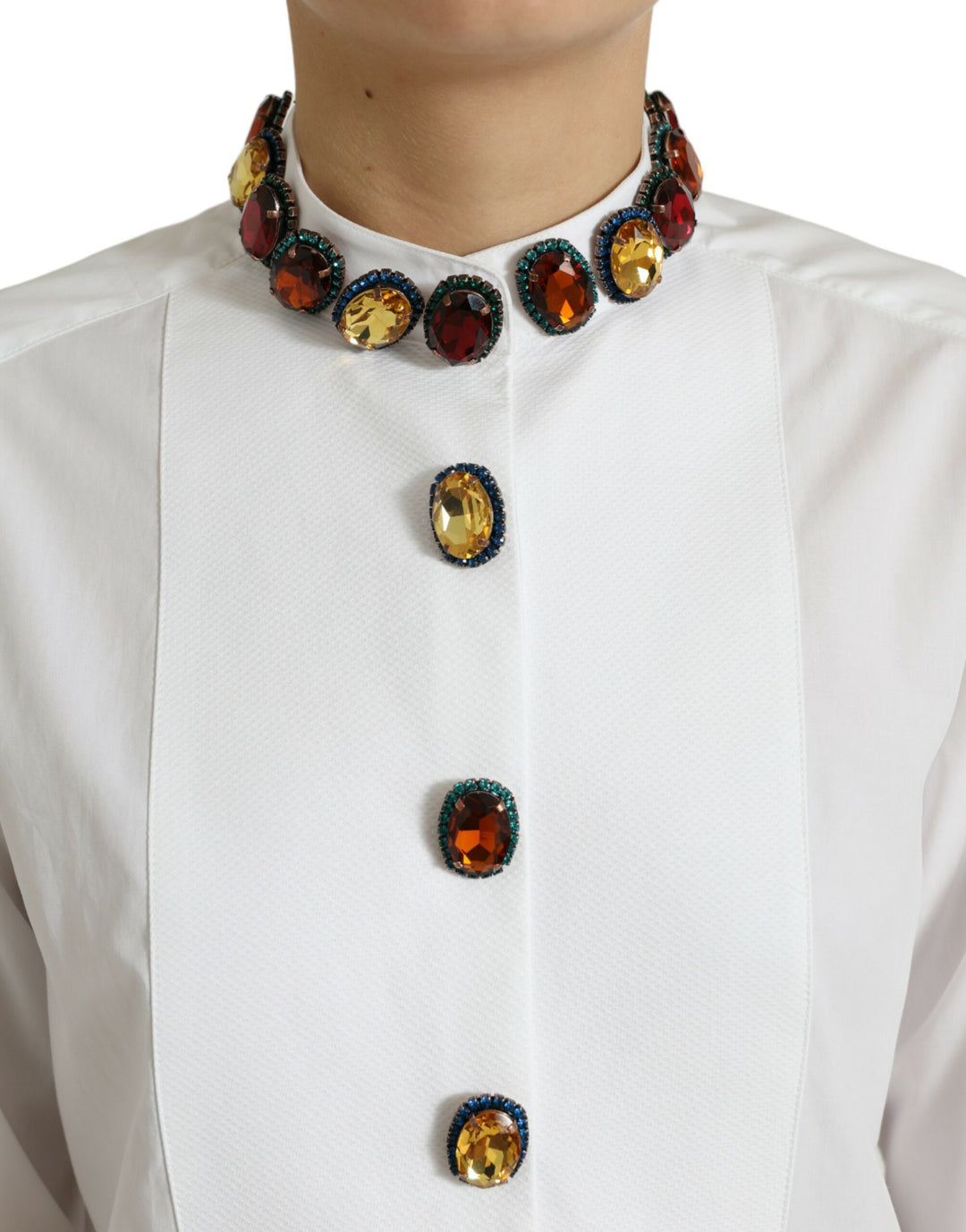 Weißes, mit Kristallen verziertes Baumwollshirt-Top