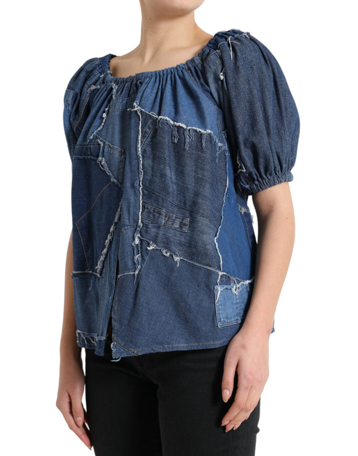 Elegant blouse top made of cotton denim