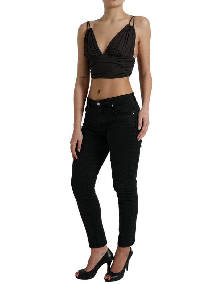Braunes Viskose Tank Top mit tiefem V-Ausschnitt