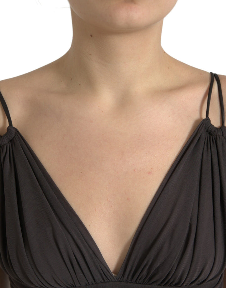Braunes Viskose Tank Top mit tiefem V-Ausschnitt
