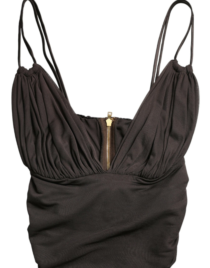 Braunes Viskose Tank Top mit tiefem V-Ausschnitt