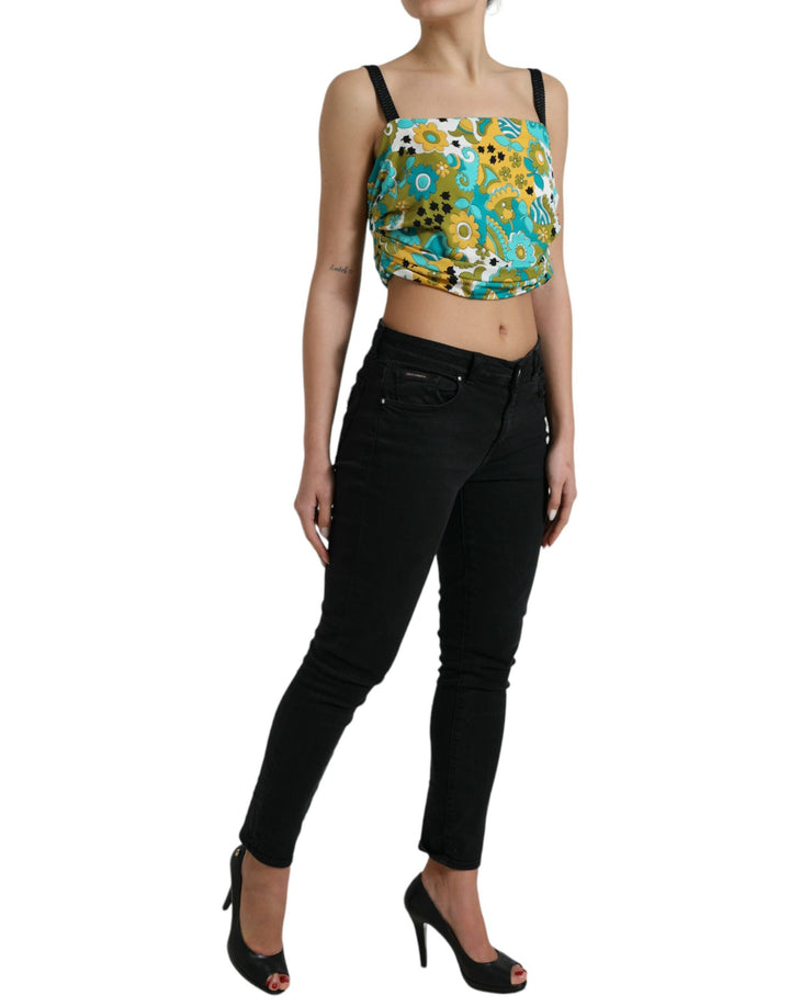 Elegant floral silk blend short tank top