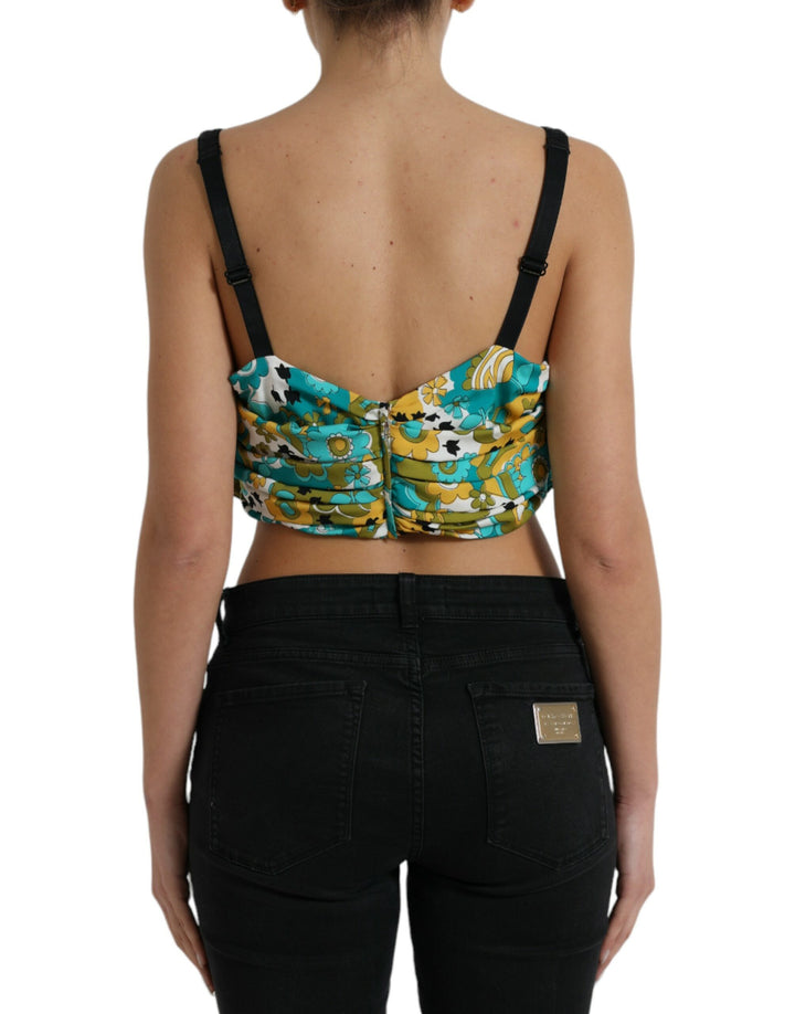 Elegant floral silk blend short tank top