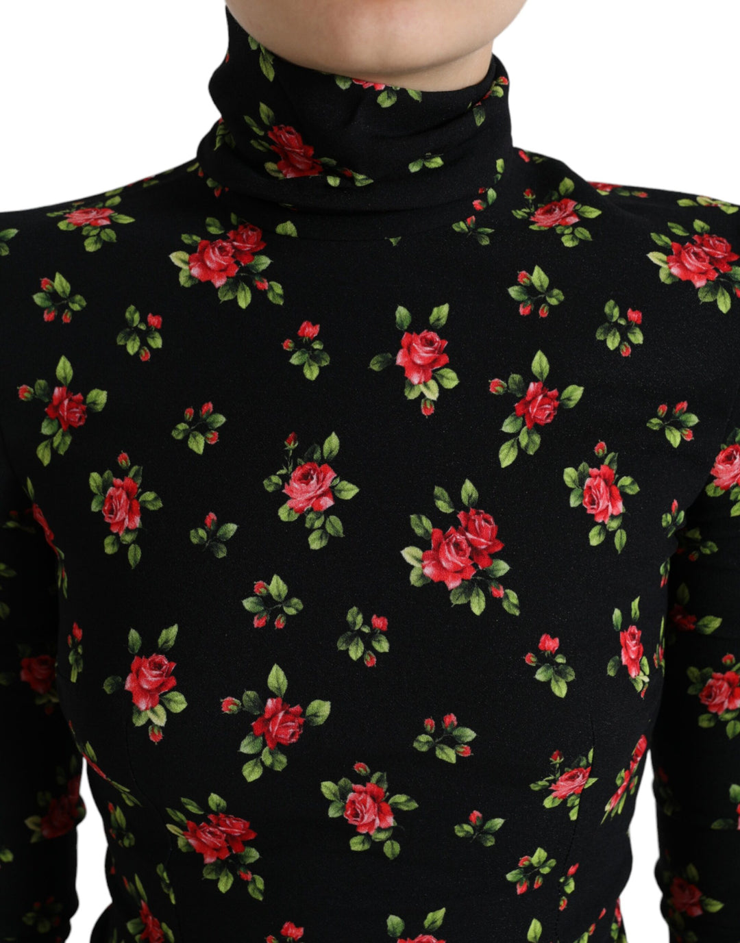 Schwarzes Rollkragenblusentop mit Rosendruck