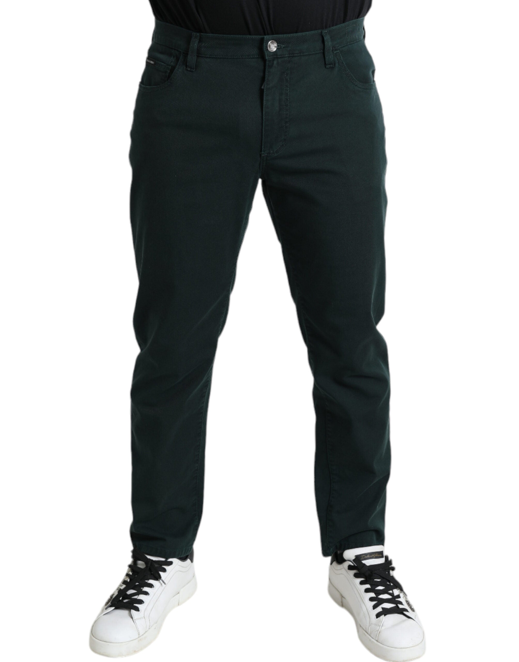 Elegant green skinny jeans made of cotton