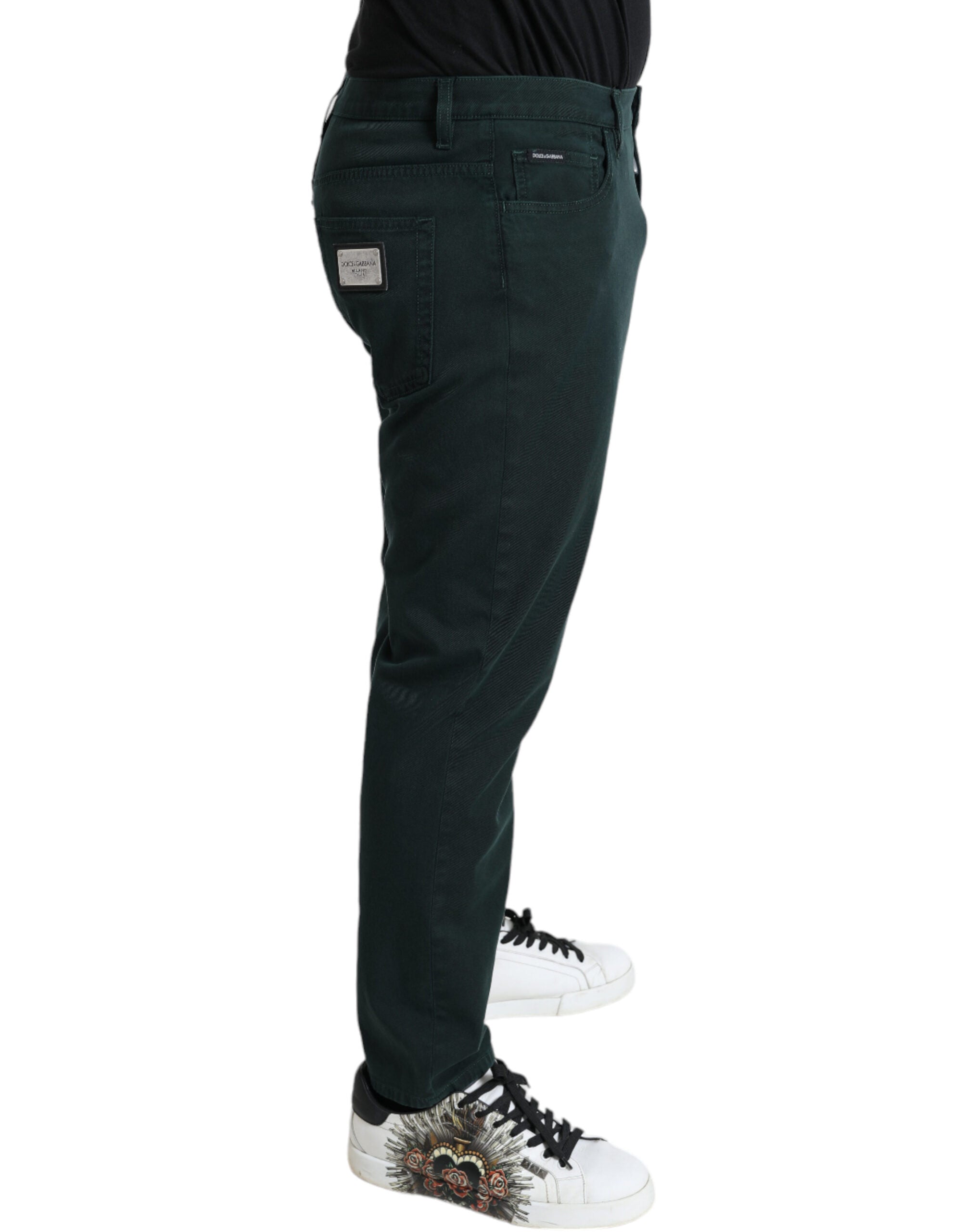Elegant green skinny jeans made of cotton