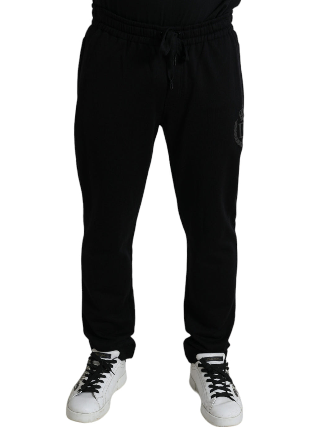 Dolce & Gabbana Elegante schwarze Baumwoll-Jogger mit Logo-Stickerei