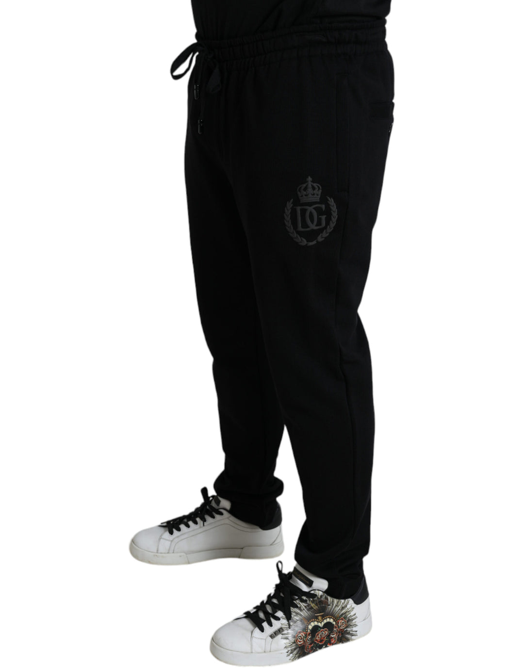 Dolce & Gabbana Elegante schwarze Baumwoll-Jogger mit Logo-Stickerei