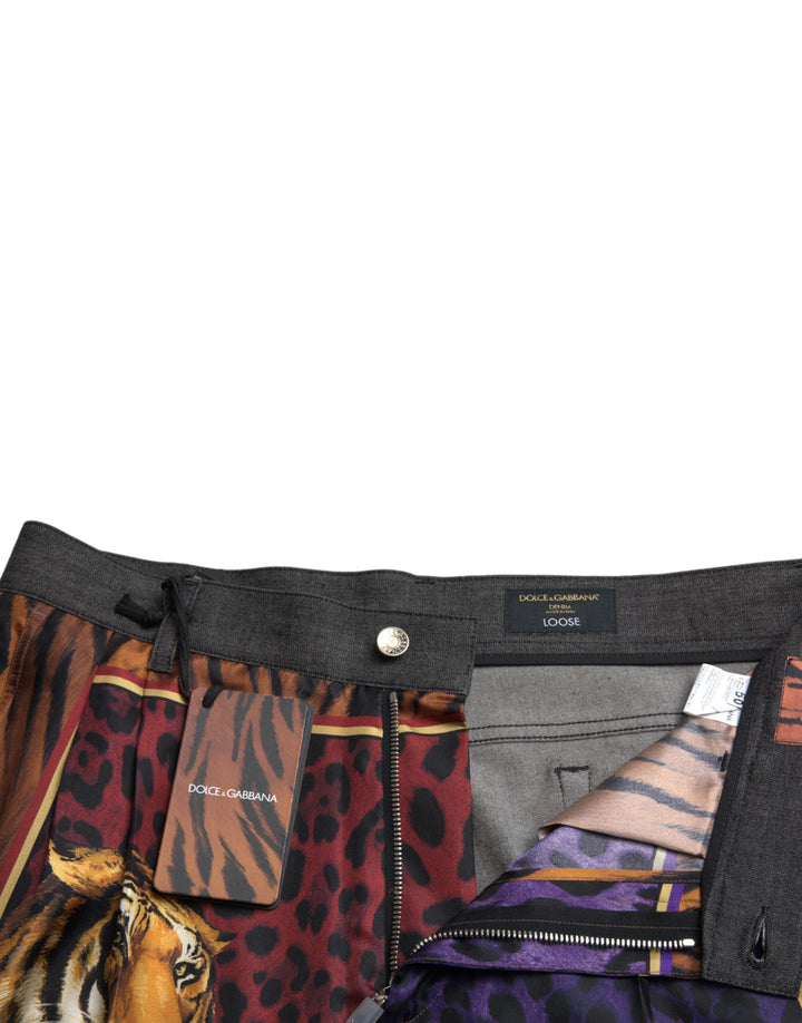 Multicolor Tiger Print Lose Denim Jeans