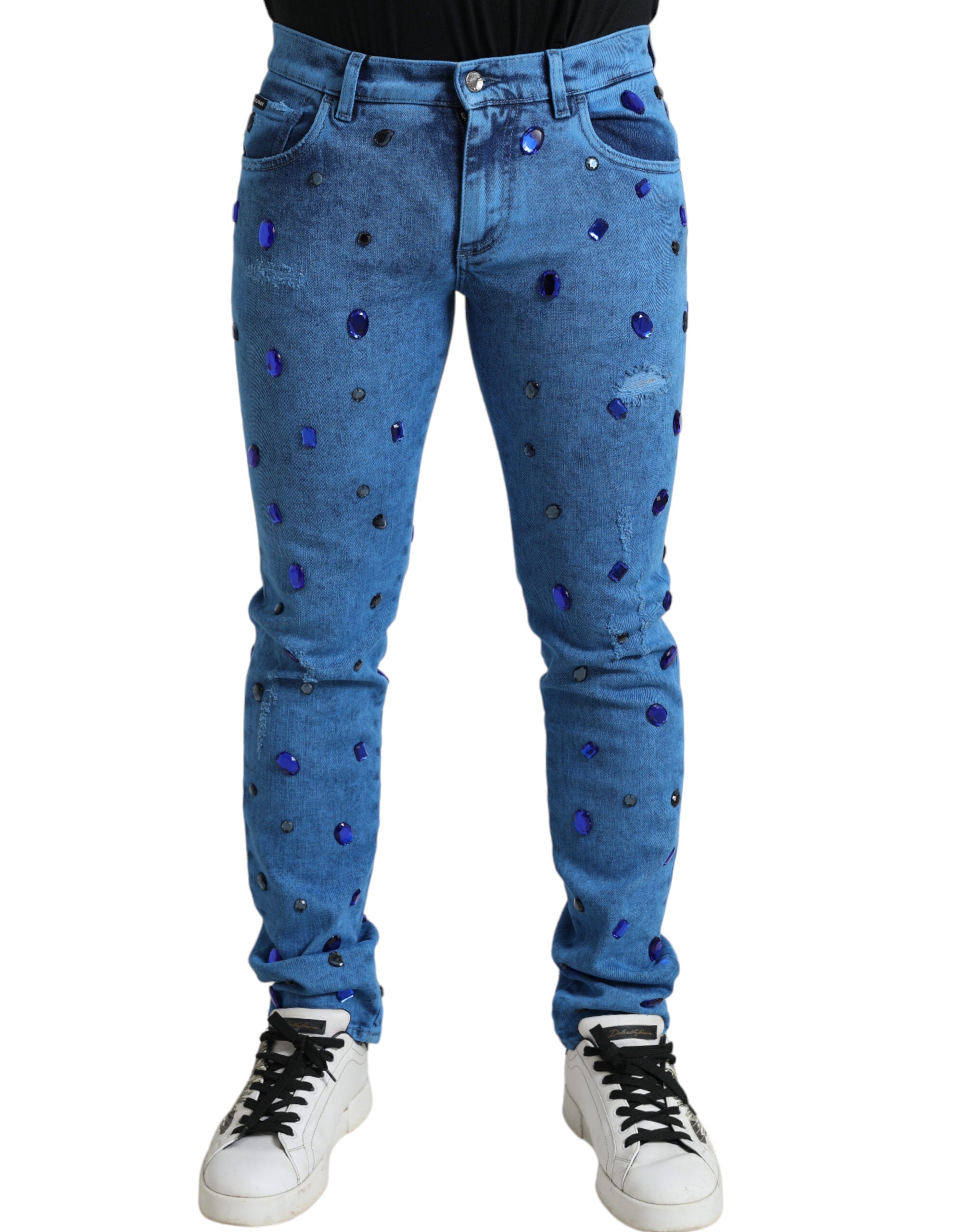 Crystal-embellished skinny denim jeans