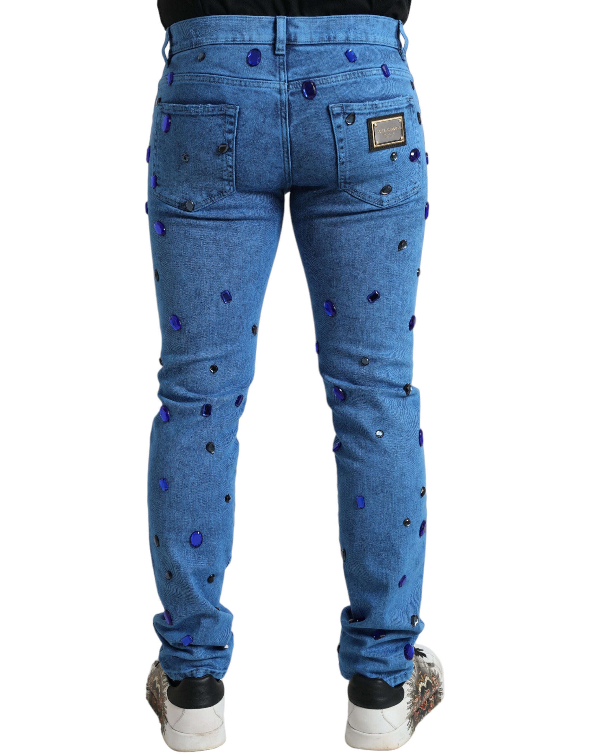 Crystal-embellished skinny denim jeans