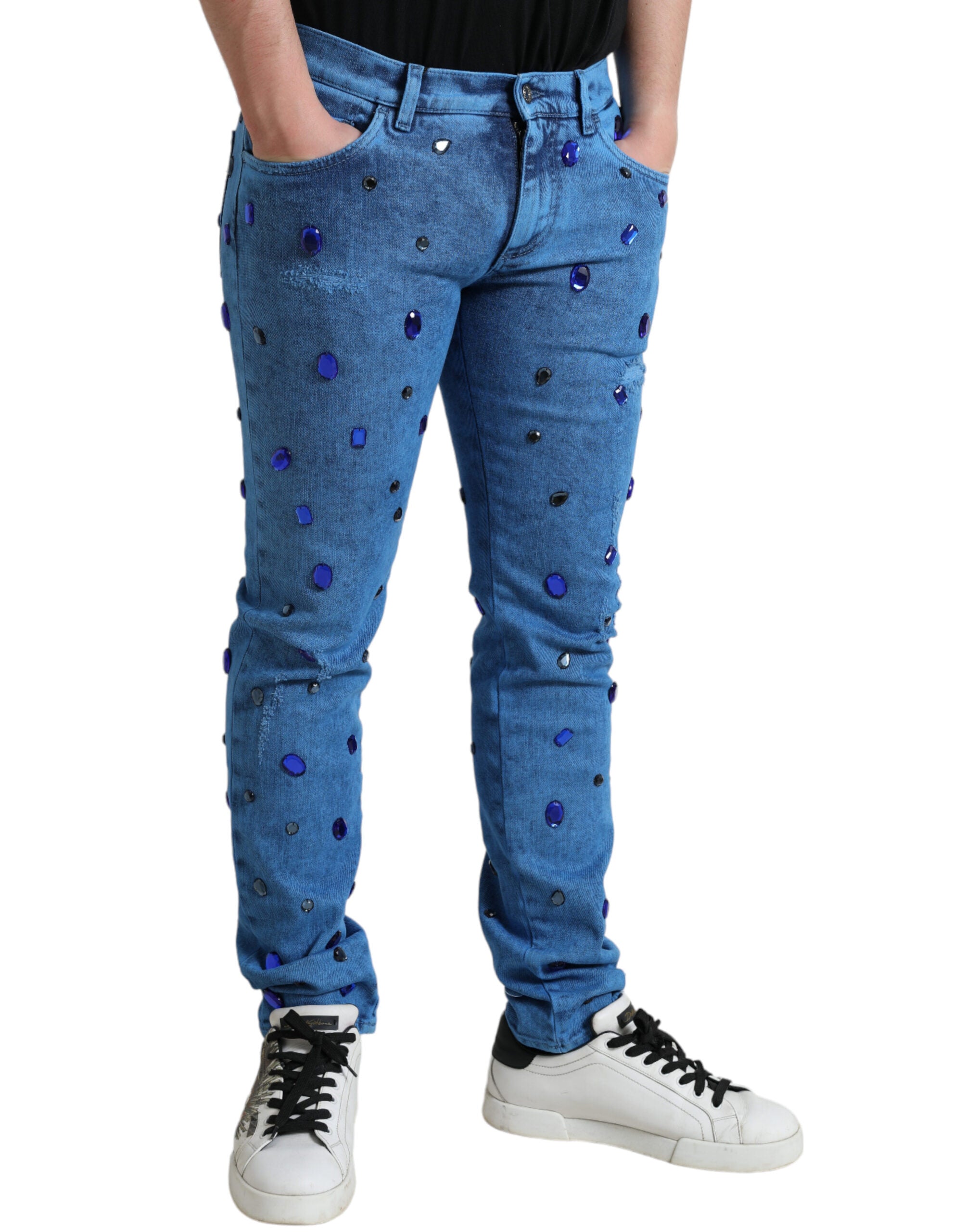 Crystal-embellished skinny denim jeans