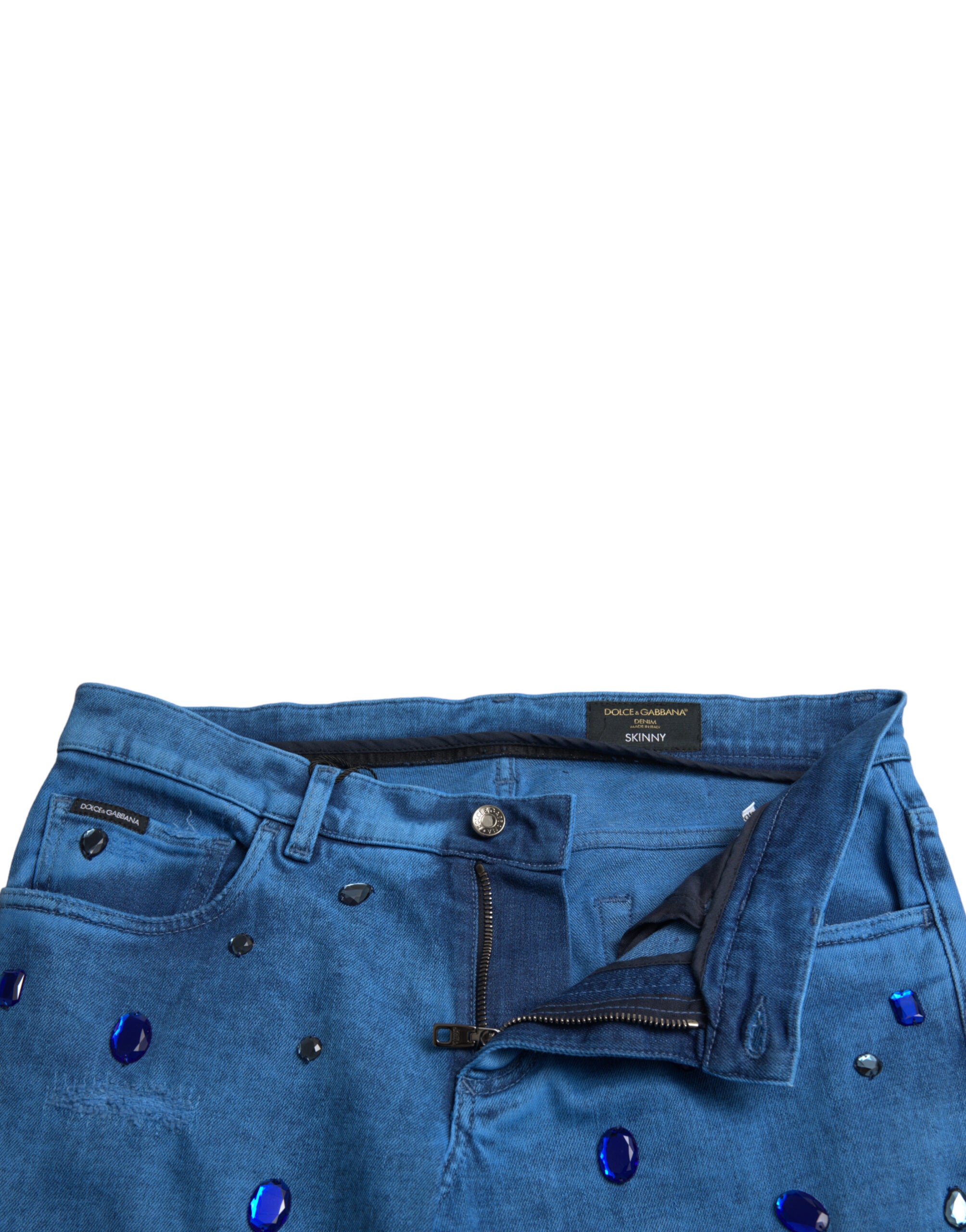 Crystal-embellished skinny denim jeans