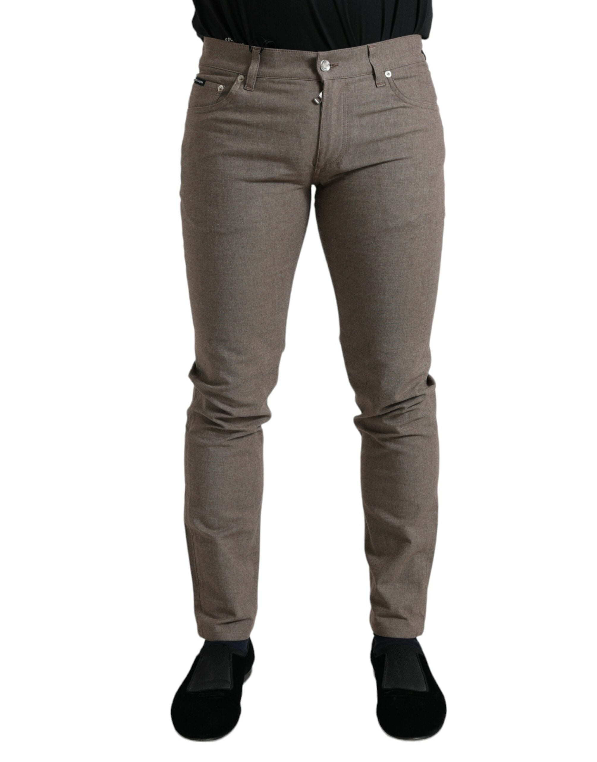 Elegant brown cotton stretch skinny pants