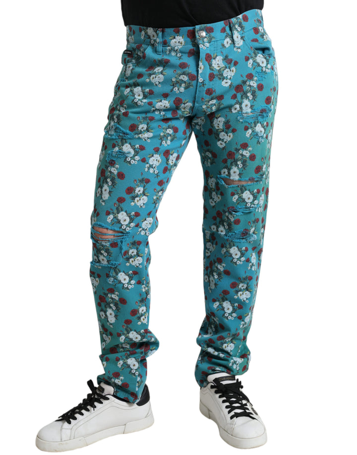 Chic floral skinny denim jeans