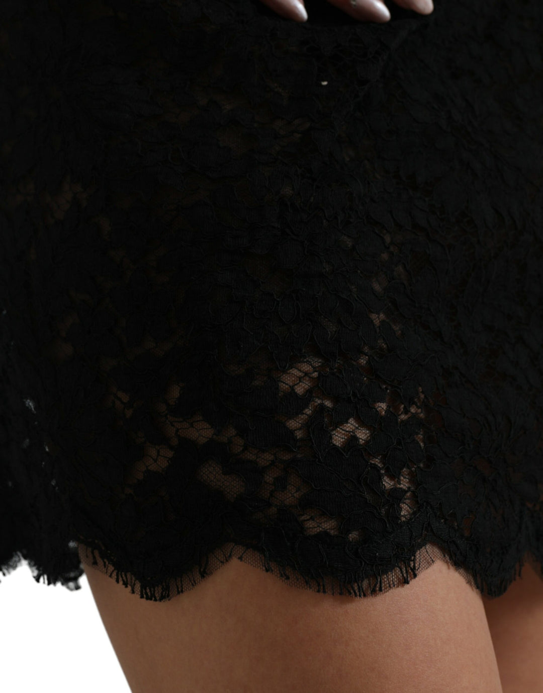 Elegant black mini dress made of floral lace