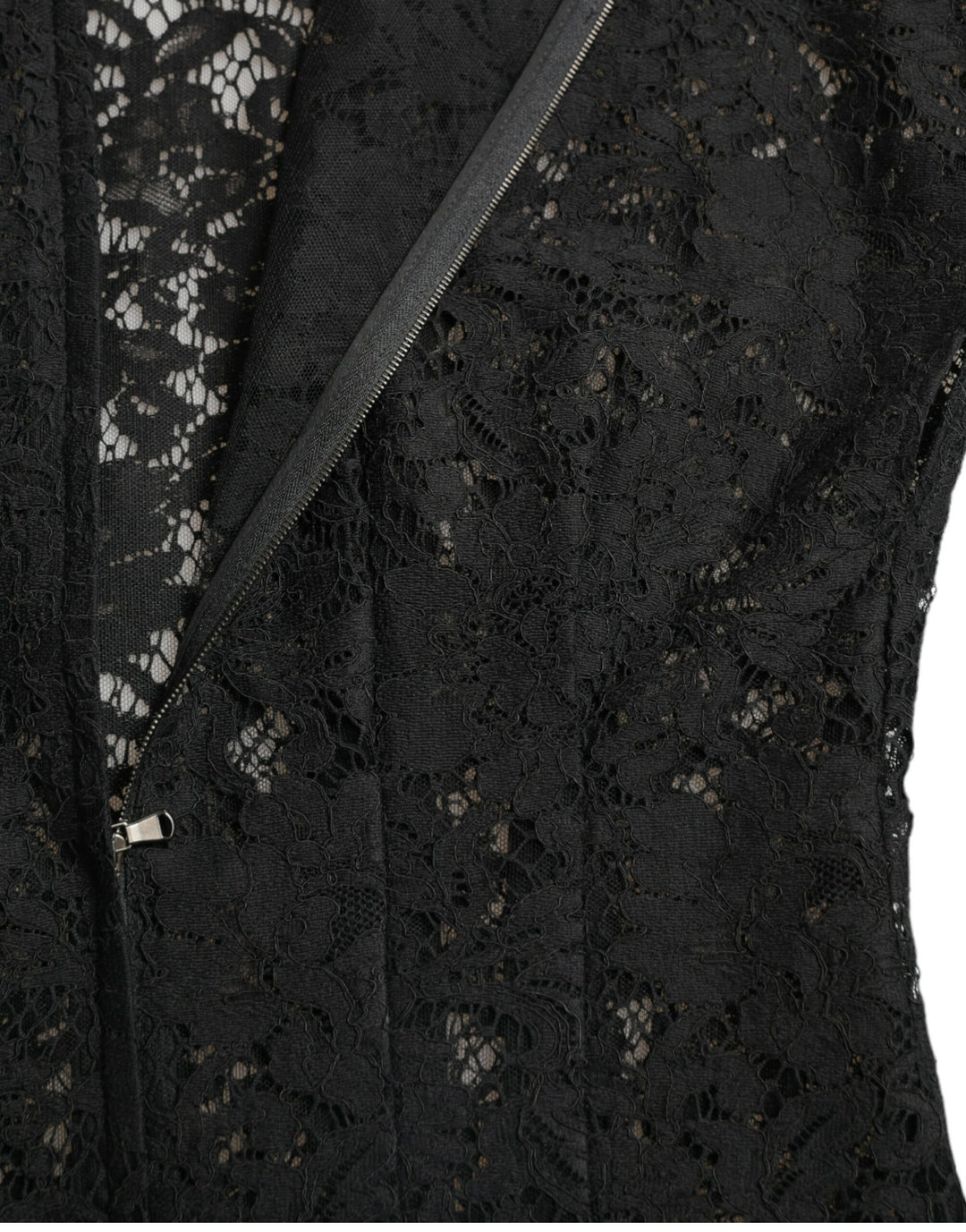 Elegant black A-line mini dress made of floral lace