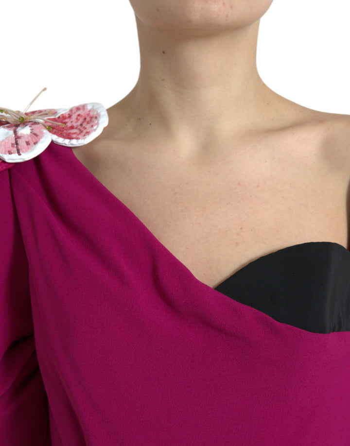 Elegant purple silk midi sheath dress
