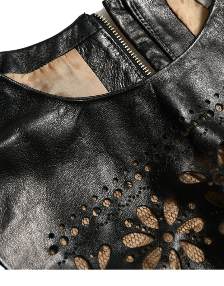 Glänzend Schwarzes Nylon Ausschnitt A-Linie Minikleid