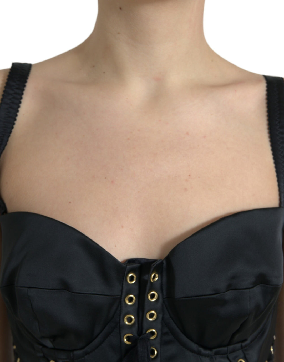 Elegant black midi bodycon dress with lace-up detail