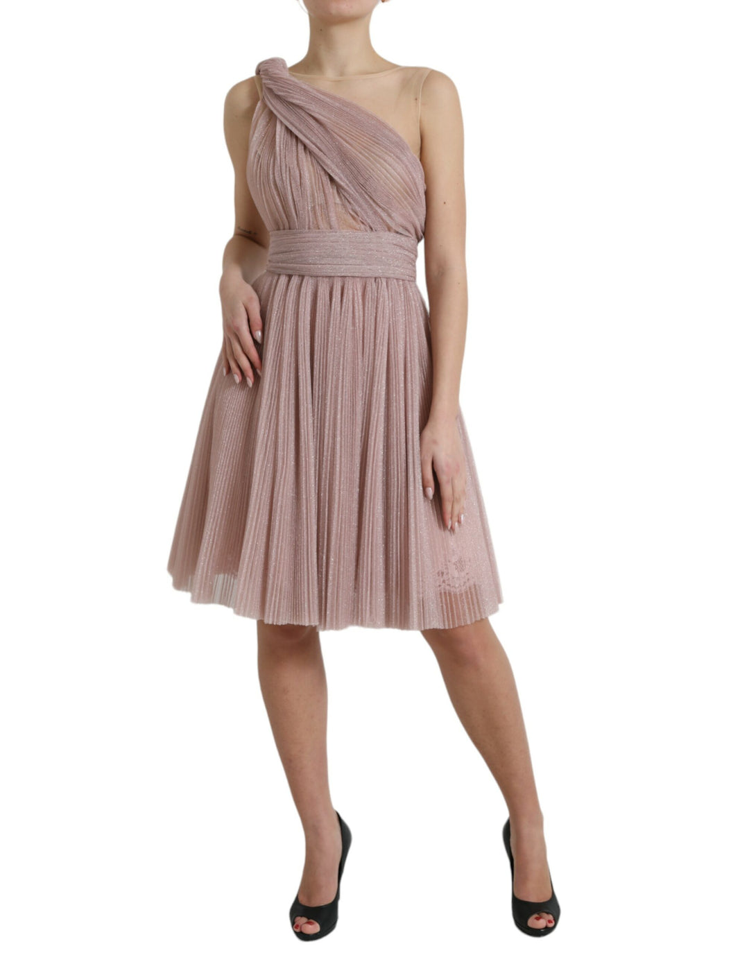 Elegant asymmetrical pink tulle dress
