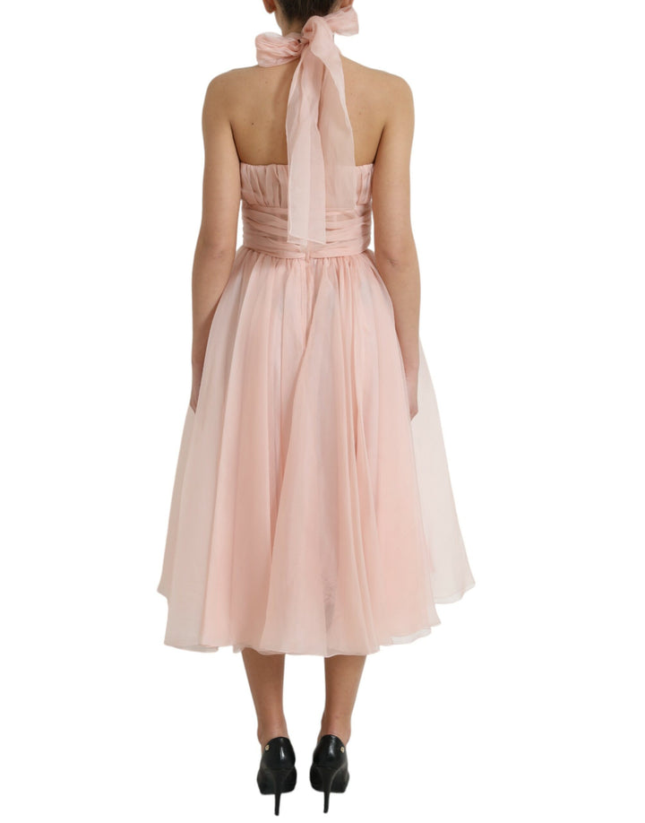 Elegant silk chiffon halter midi dress
