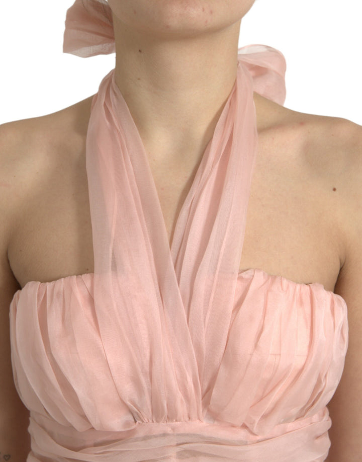 Elegant silk chiffon halter midi dress