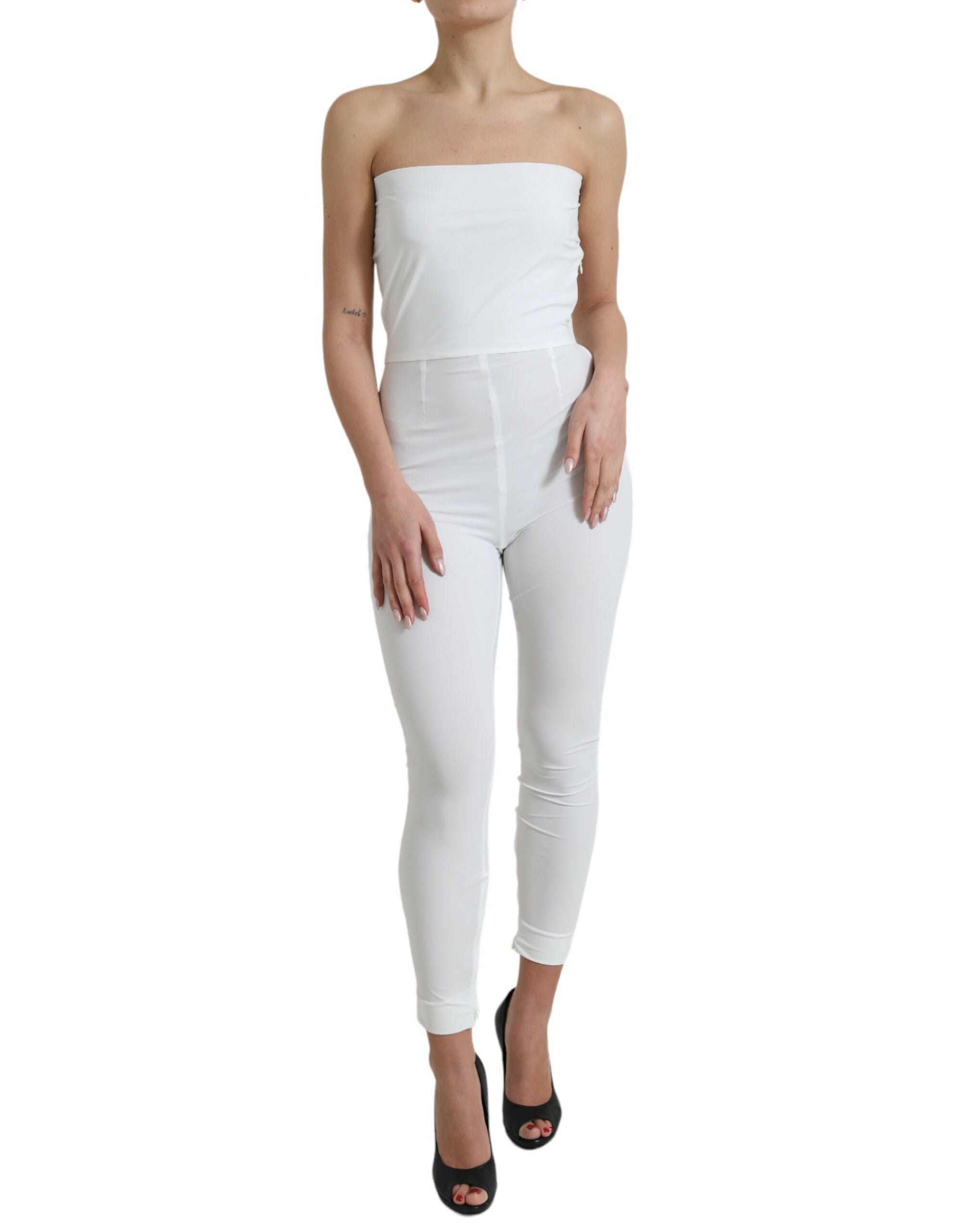 Elegant white strapless jumpsuit dress