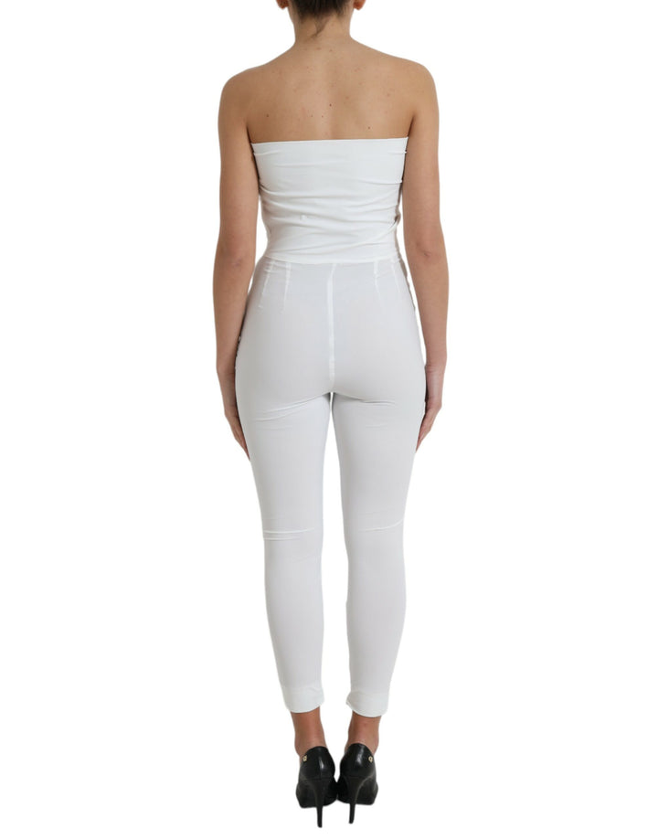 Weißes Nylon trägerloses Bodycon Jumpsuit Kleid