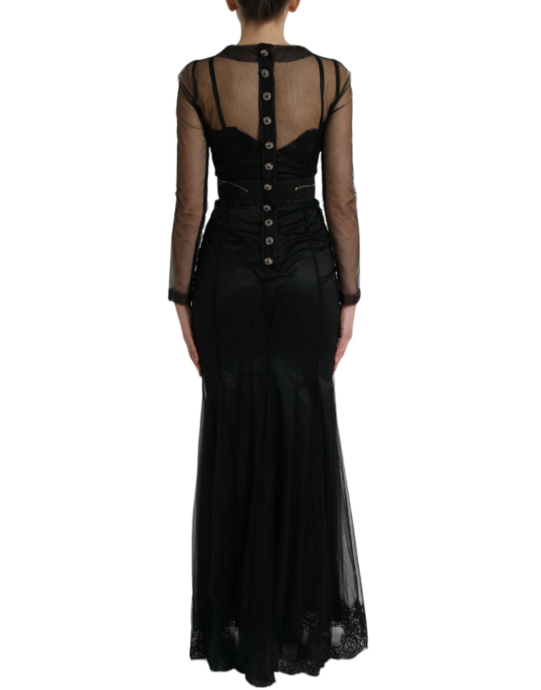 Schwarzes Kleid mit floraler Stickerei aus Mesh-Tüll